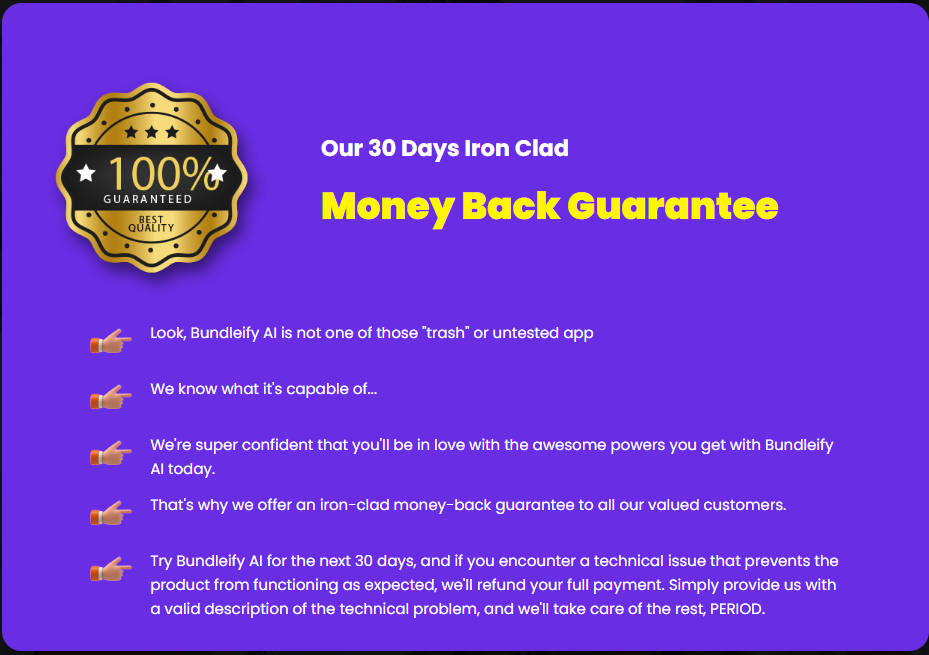 Money Back Guarantee – BundleifyAi App Review