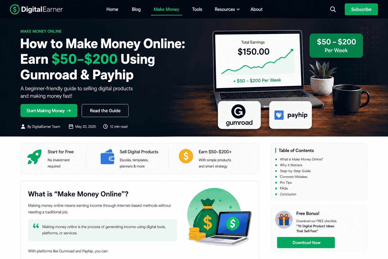 How to Make Money Online: Earn $50–$200 Using Gumroad & Payhip (Beginner Guide)